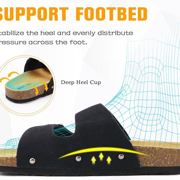 Womens Flat Slide Sandals Slip on Slides - Picture 4 of 7